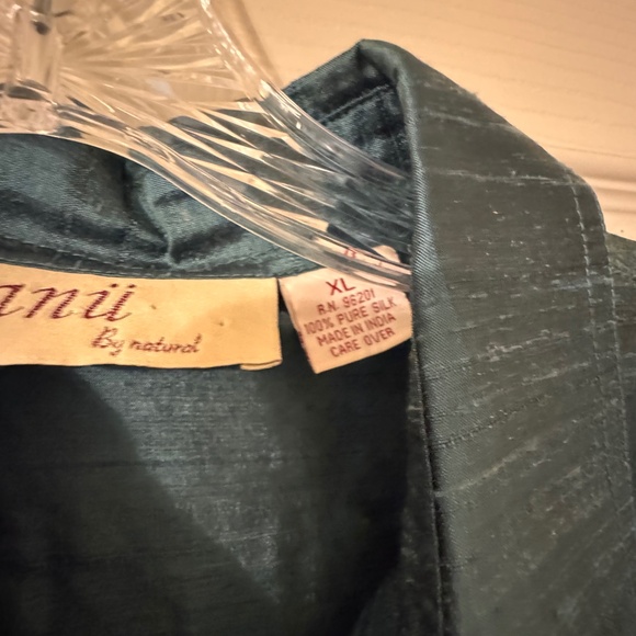 Anii By Natural Vintage - Turquoise Long-Sleeve Button Top - 100% Pure Silk - XL - Picture 4 of 9